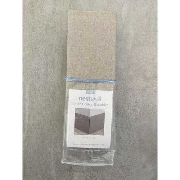 Nestwell Linen Cotton Blend Bedskirt Twin Natural Tan 15" Drop Neutrals Tailored - Picture 14 of 16